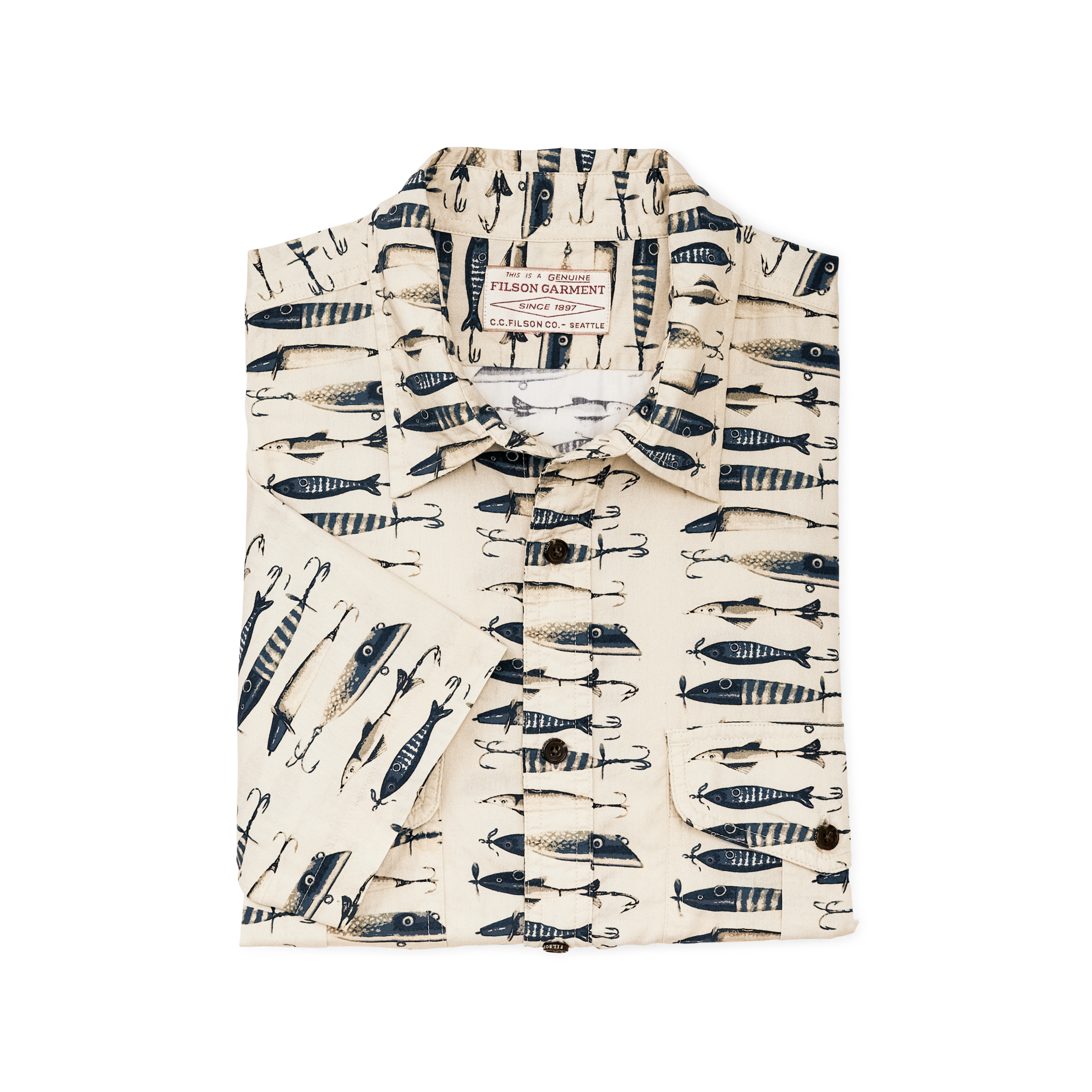 Filson's Washed Short Sleeve Feather Cloth Shirt - Natural / Lures - Image 3