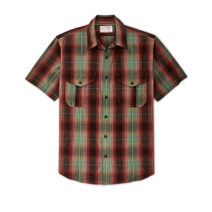 Filson's Washed Short Sleeve Feather Cloth Shirt - Green / Red / Black Ombre