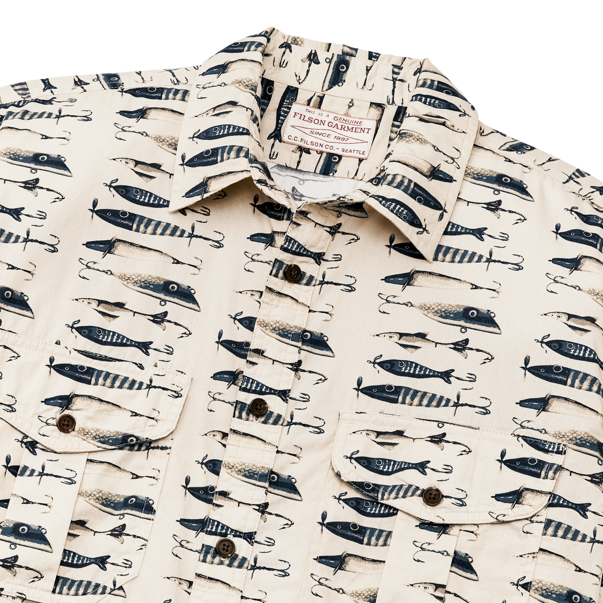 Filson's Washed Short Sleeve Feather Cloth Shirt - Natural / Lures - Image 4