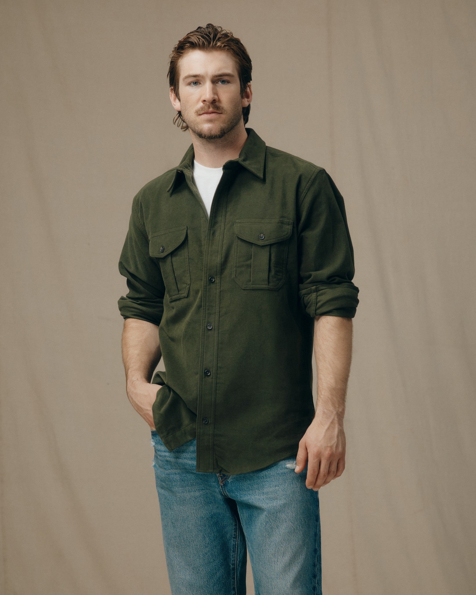 Moleskin Seattle Shirt - Dark Olive - Image 6