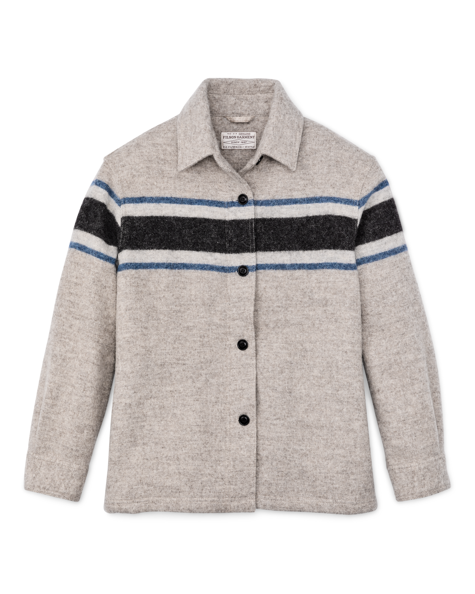 Women's Wool Overshirt - Gray / Black Blanket Stripe - Image 8