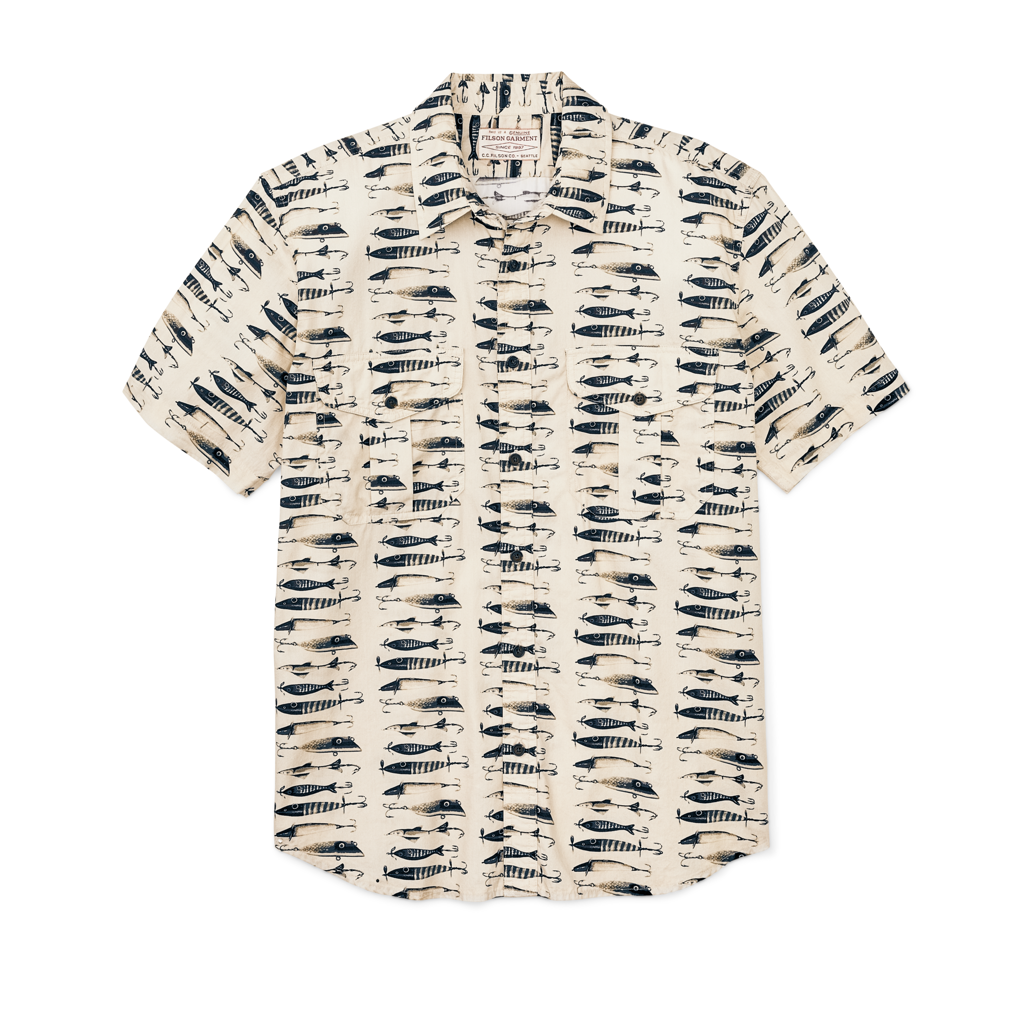 Filson's Washed Short Sleeve Feather Cloth Shirt - Natural / Lures