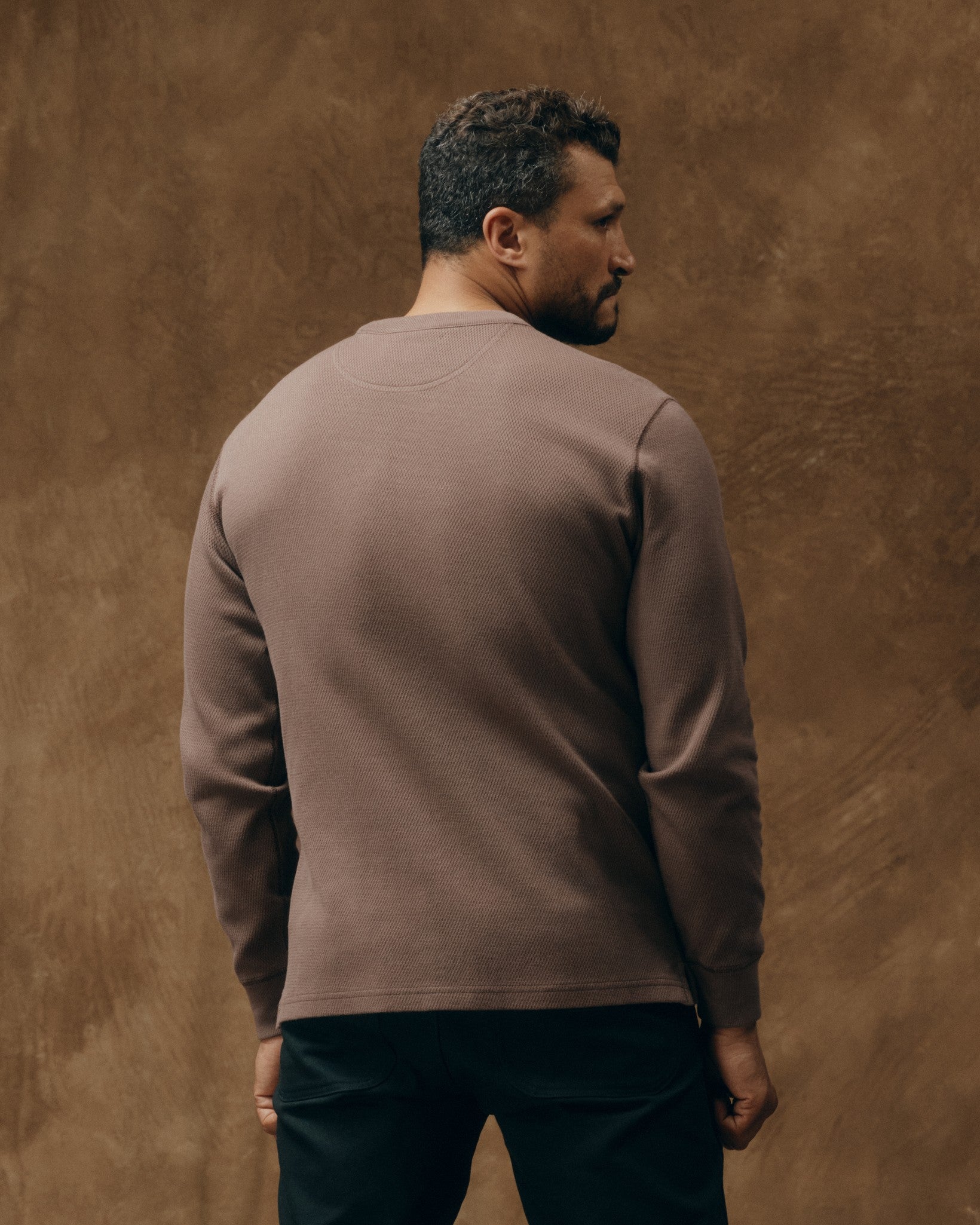 Waffle Knit Thermal Crewneck - Brown - Image 2