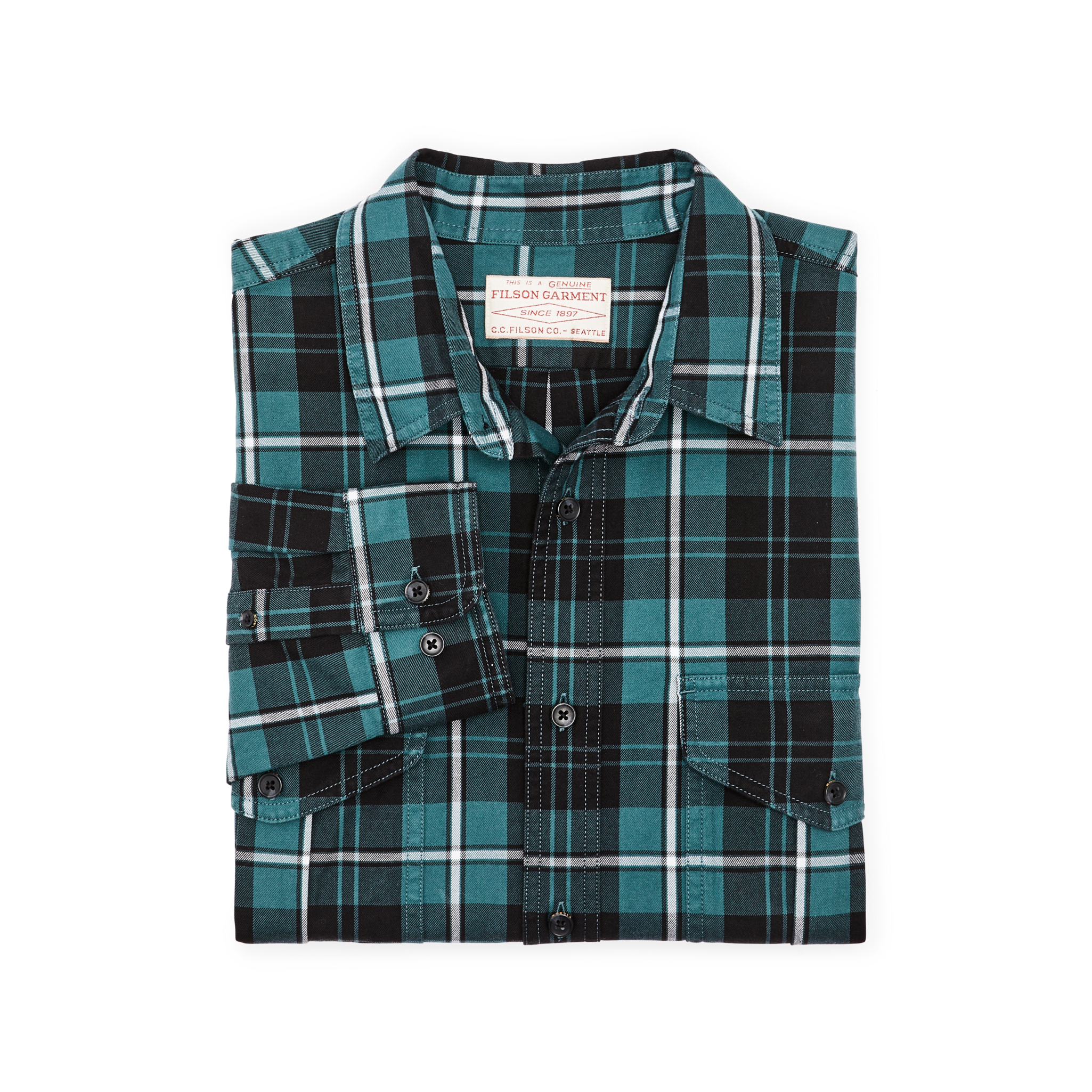 Lightweight Alaskan Guide Shirt - Petrol / Black / White Plaid - Image 4